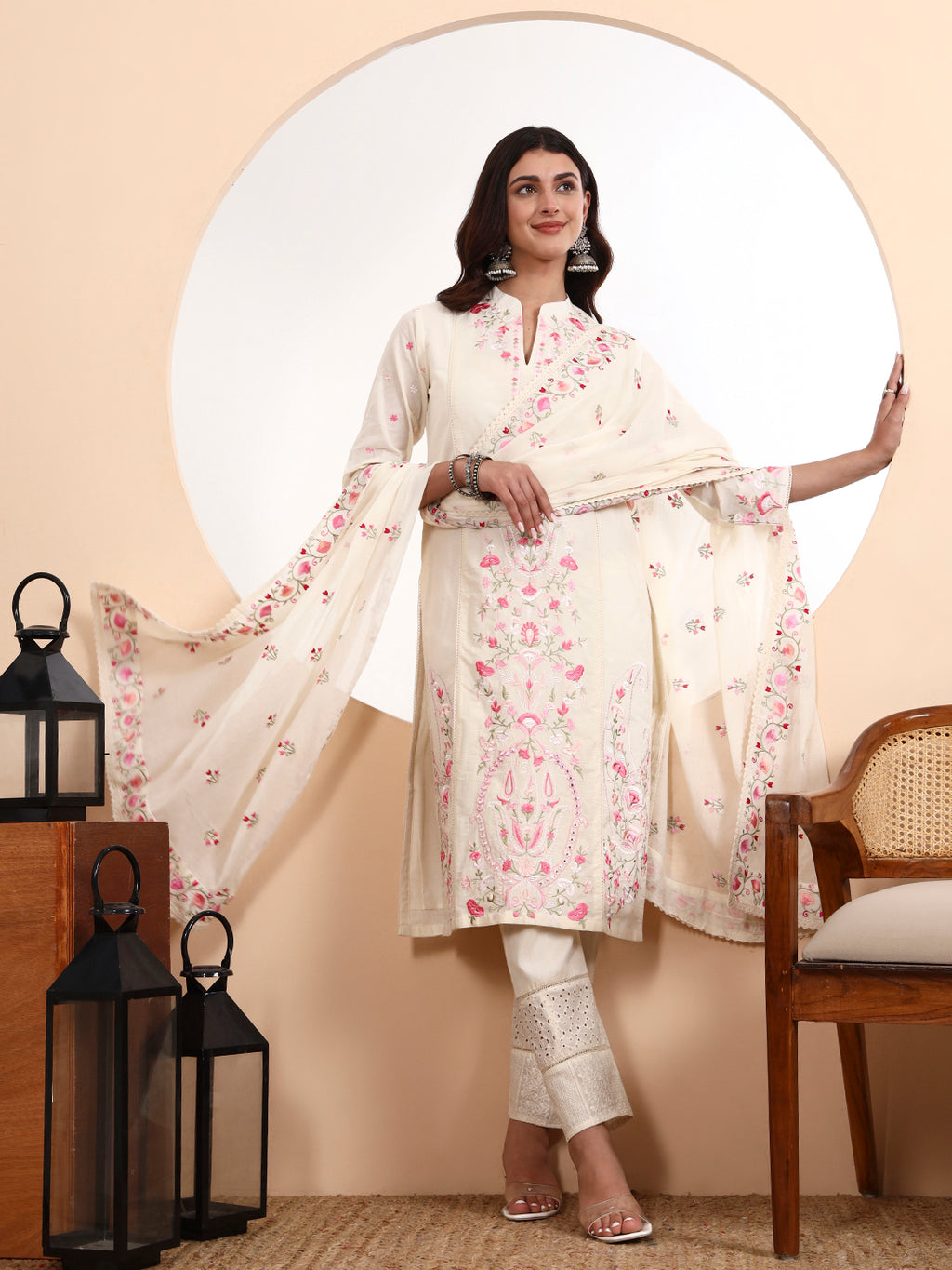 Ambi Cotton Kurta Set with Delicate Parsi Embroidery