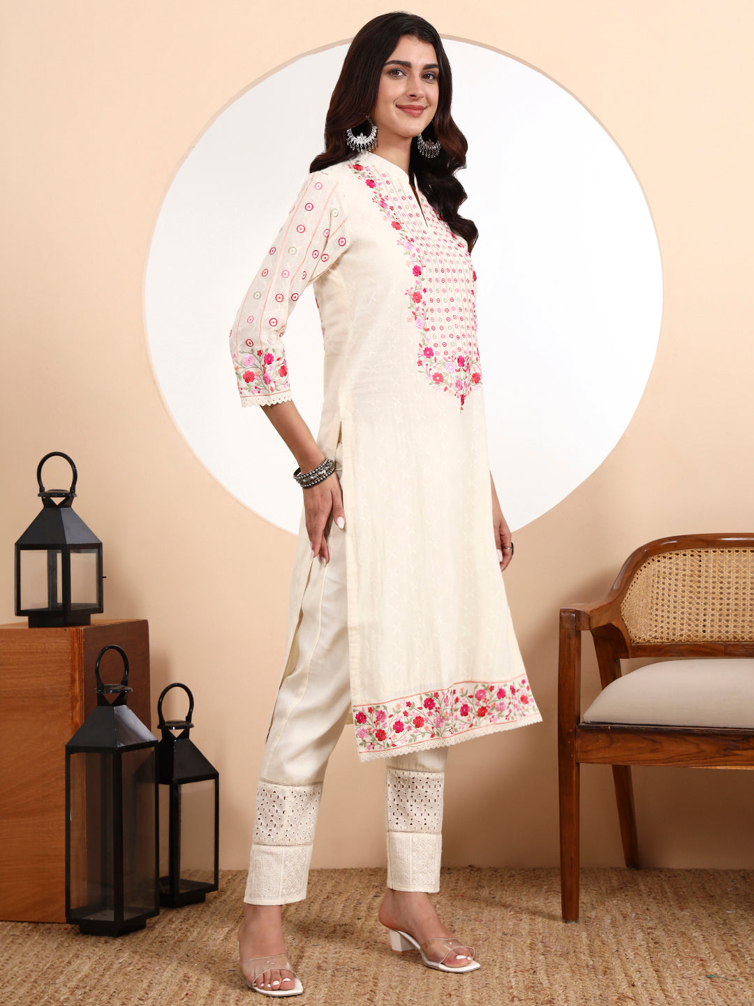 Dod Kurta 3-Piece Set with Parsi Embroidery | Cotton Kurta, Pants & Dupatta | Shabreen