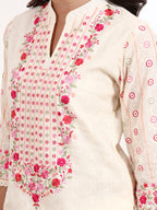 Dod Kurta 3-Piece Set with Parsi Embroidery | Cotton Kurta, Pants & Dupatta | Shabreen