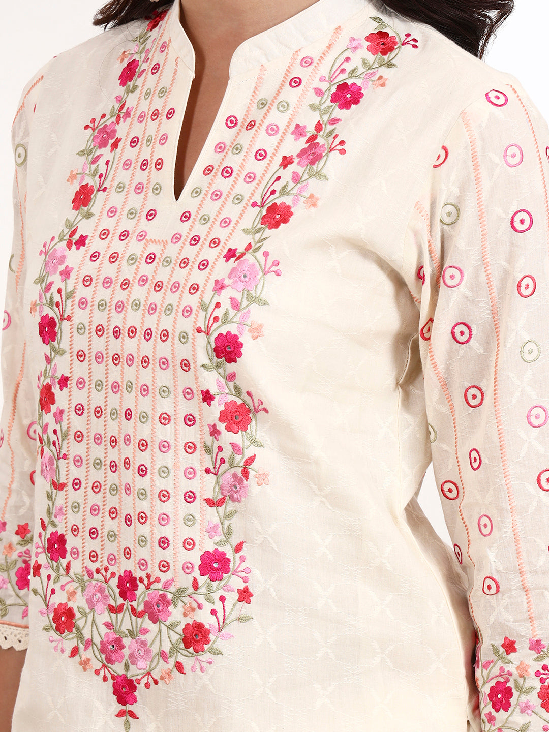 Dod Kurta 3-Piece Set with Parsi Embroidery | Cotton Kurta, Pants & Dupatta | Shabreen