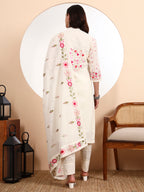 Dod Kurta 3-Piece Set with Parsi Embroidery | Cotton Kurta, Pants & Dupatta | Shabreen