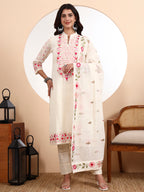 Dod Kurta 3-Piece Set with Parsi Embroidery | Cotton Kurta, Pants & Dupatta | Shabreen