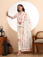 Dod Kurta 3-Piece Set with Parsi Embroidery | Cotton Kurta, Pants & Dupatta | Shabreen