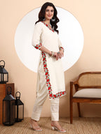 Rose Kurta 3-Piece Set – Floral Elegance in Pure Cotton