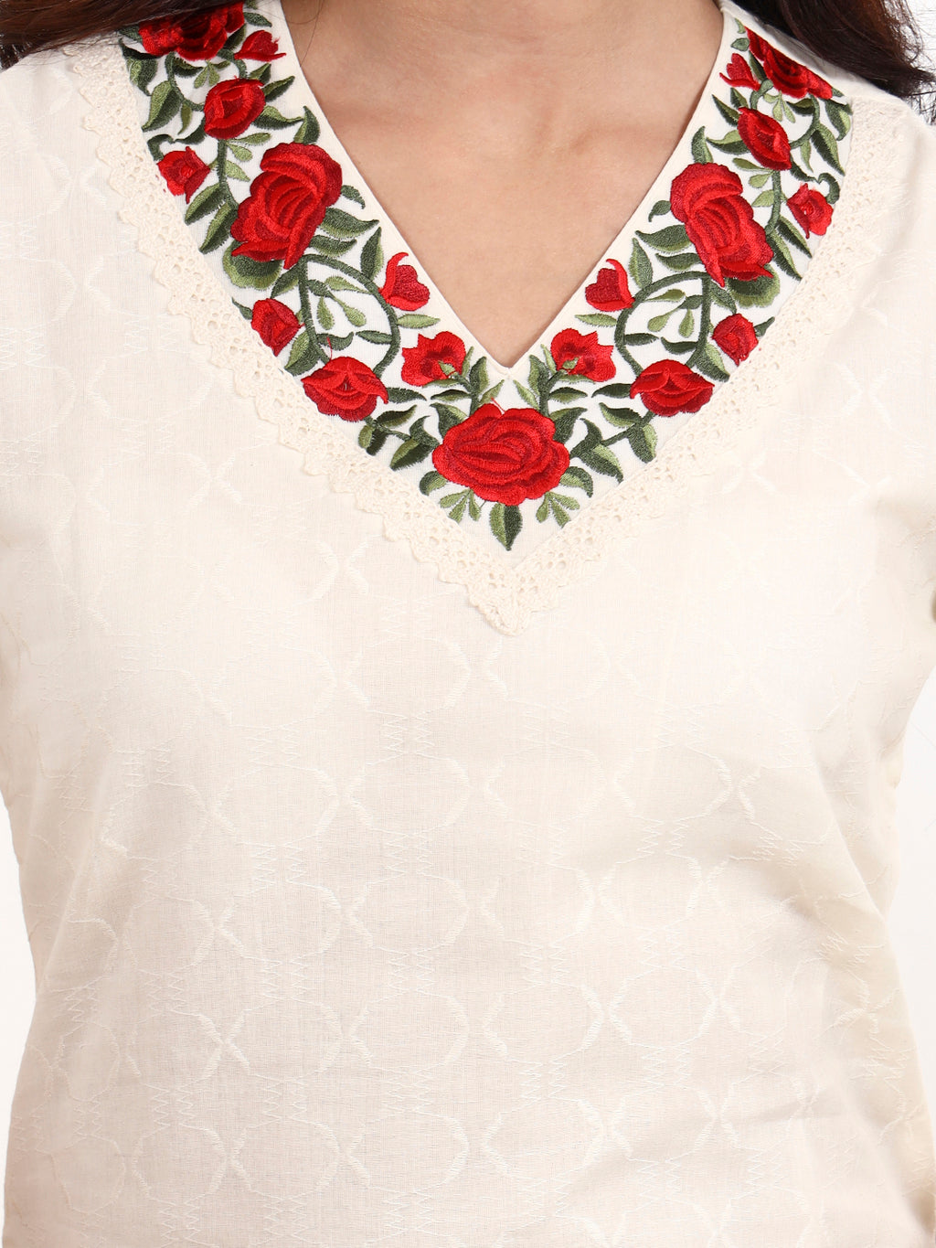 Rose Kurta 3-Piece Set – Floral Elegance in Pure Cotton