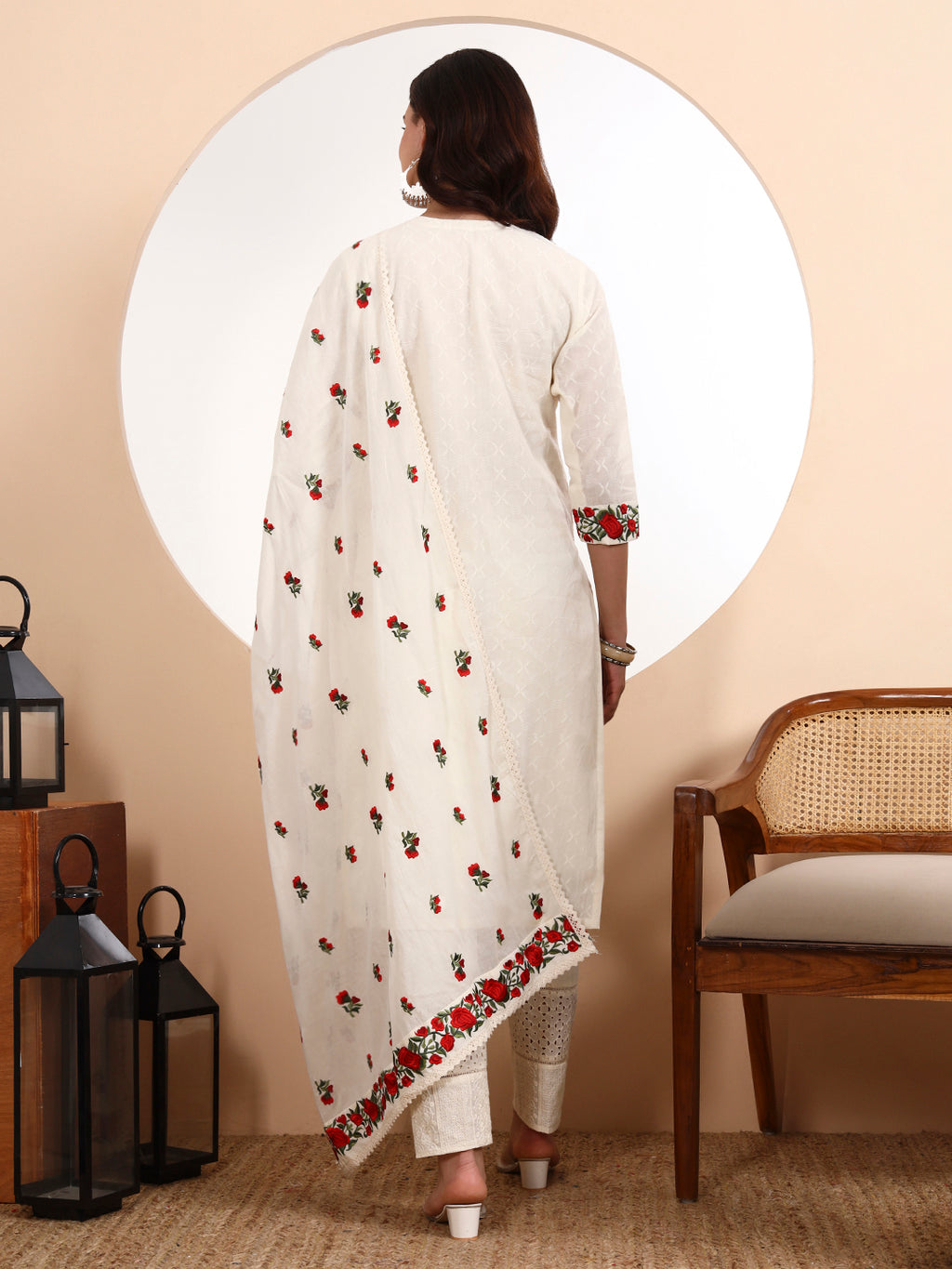 Rose Kurta 3-Piece Set – Floral Elegance in Pure Cotton