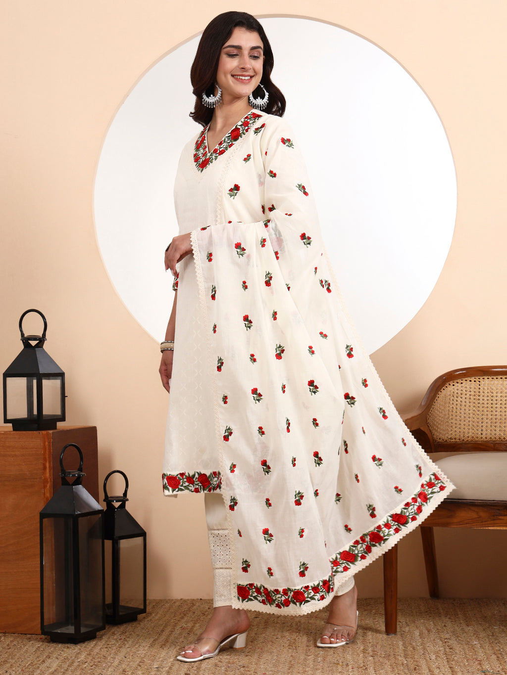 Rose Kurta 3-Piece Set – Floral Elegance in Pure Cotton