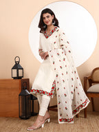 Rose Kurta 3-Piece Set – Floral Elegance in Pure Cotton