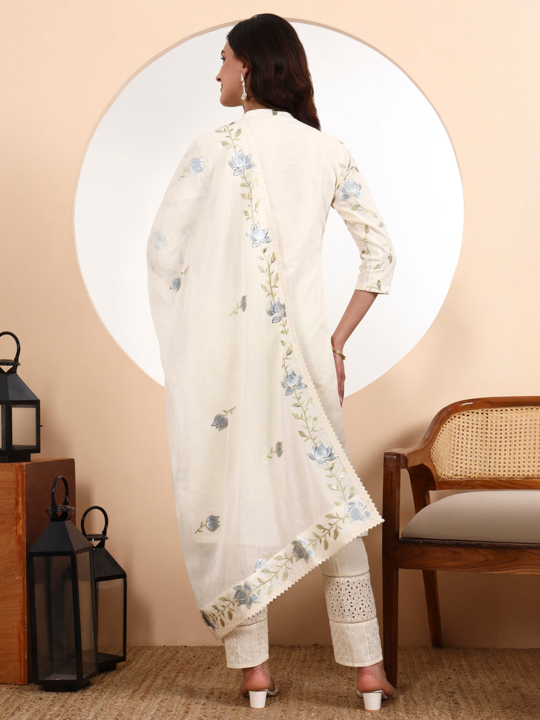 Lotus Parsi Embroidered Cotton Kurta Set with Dupatta