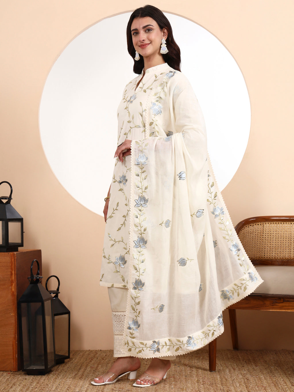 Lotus Parsi Embroidered Cotton Kurta Set with Dupatta