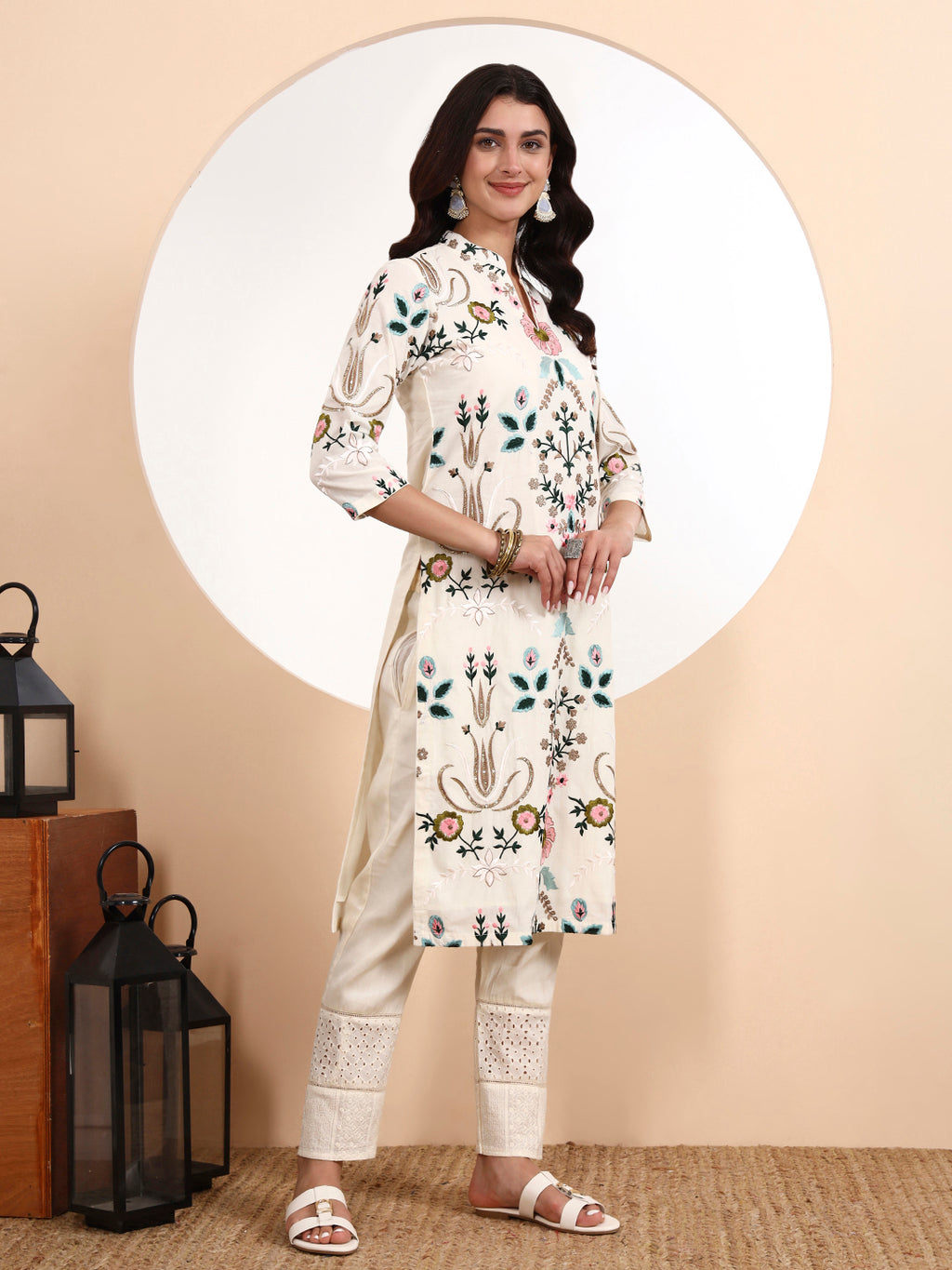 Zoya Parsi Embroidered Cotton Kurta Set with Dupatta