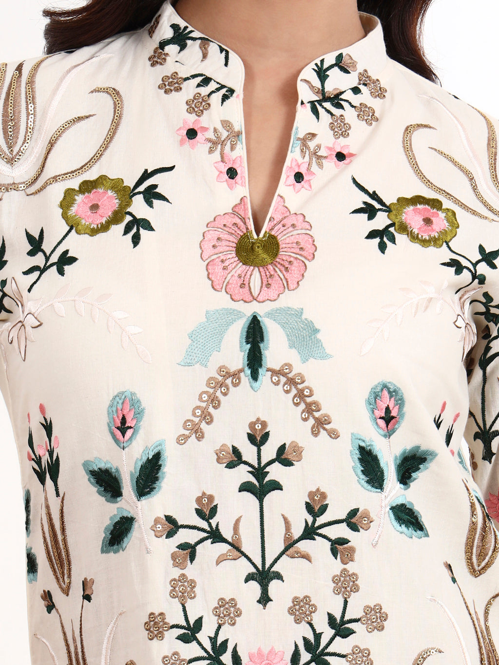 Zoya Parsi Embroidered Cotton Kurta Set with Dupatta