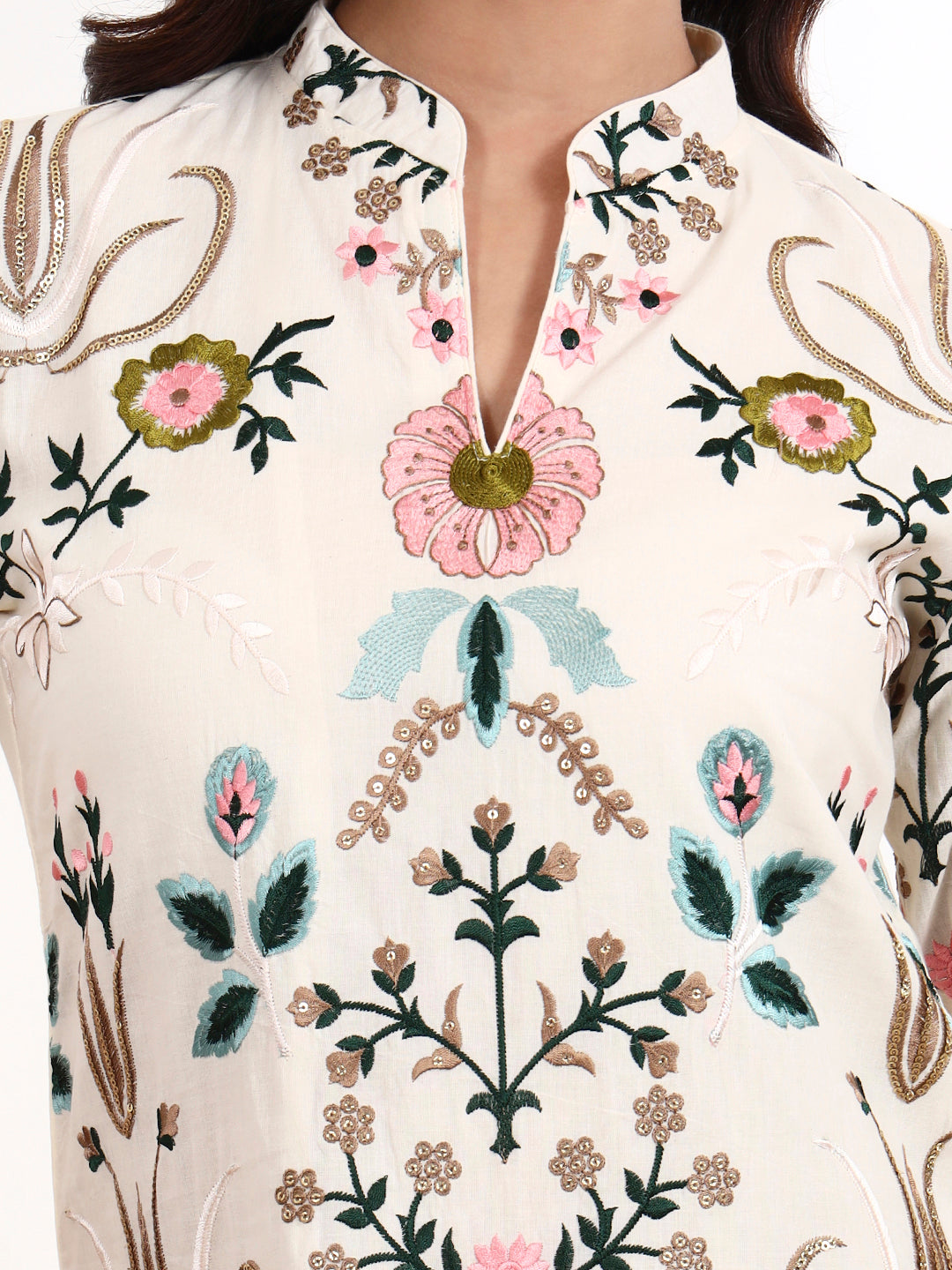 Zoya Parsi Embroidered Cotton Kurta Set with Dupatta