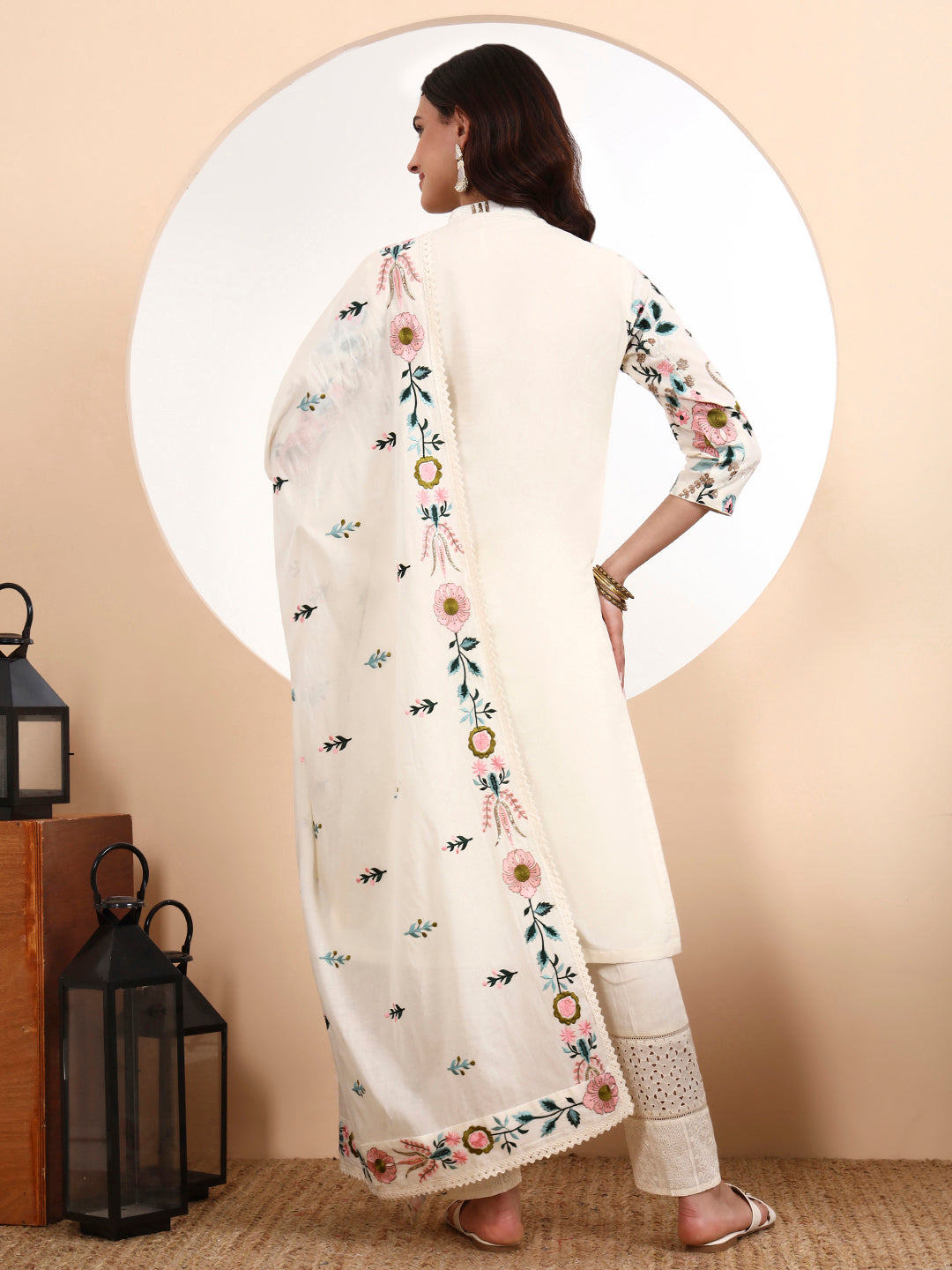 Zoya Parsi Embroidered Cotton Kurta Set with Dupatta
