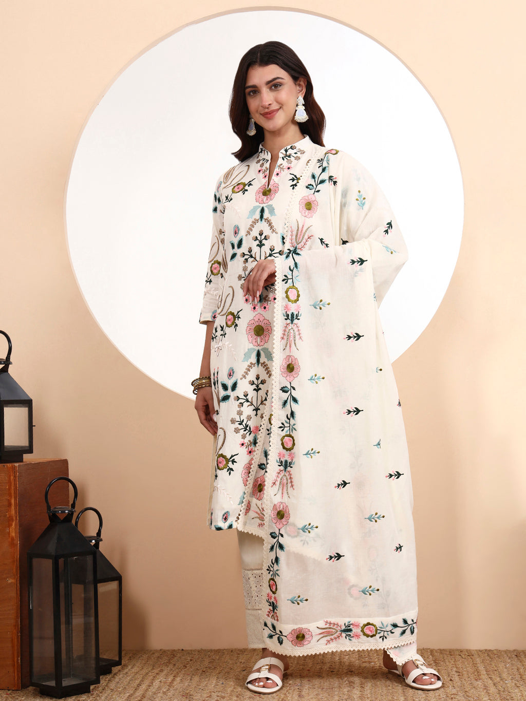Zoya Parsi Embroidered Cotton Kurta Set with Dupatta