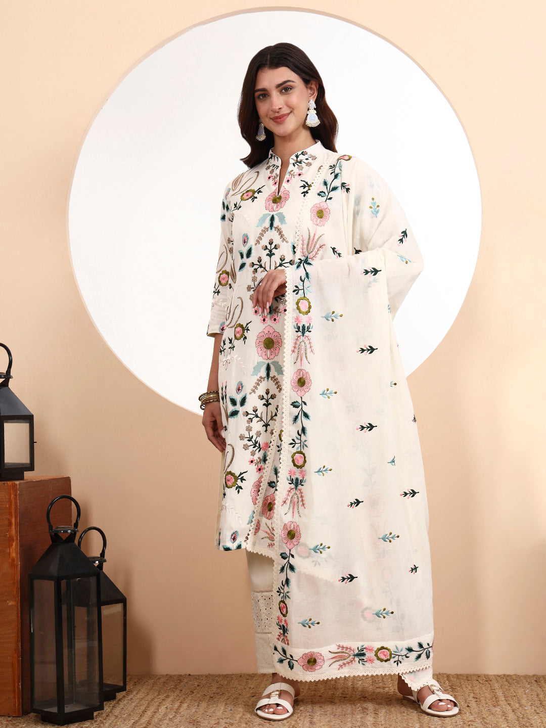 Zoya Parsi Embroidered Cotton Kurta Set with Dupatta