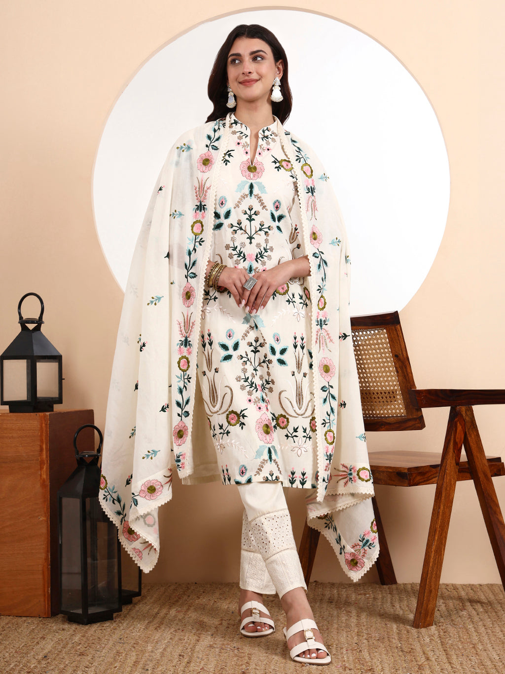 Zoya Parsi Embroidered Cotton Kurta Set with Dupatta