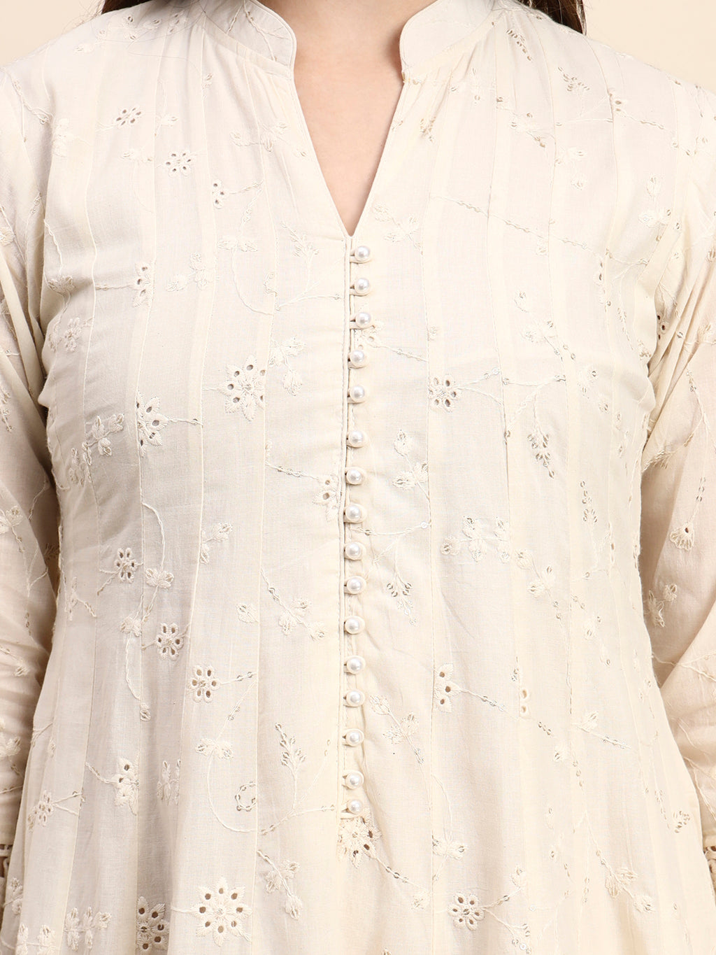 Sisha Work Cotton Anarkali with Parsi Embroidery & Dupatta