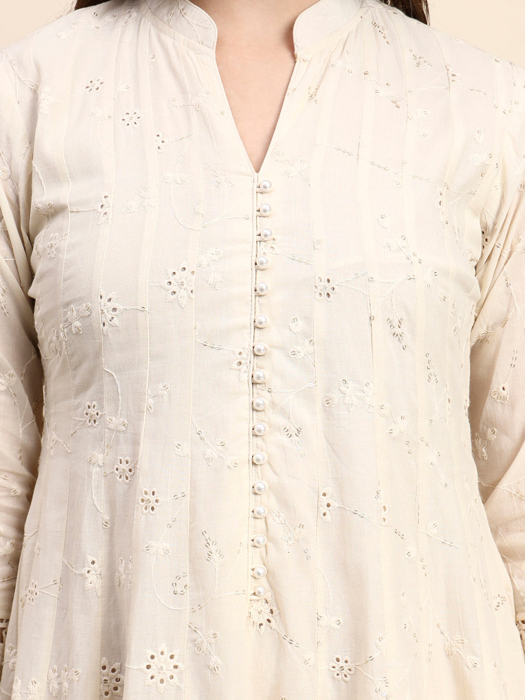 Sisha Work Cotton Anarkali with Parsi Embroidery & Dupatta