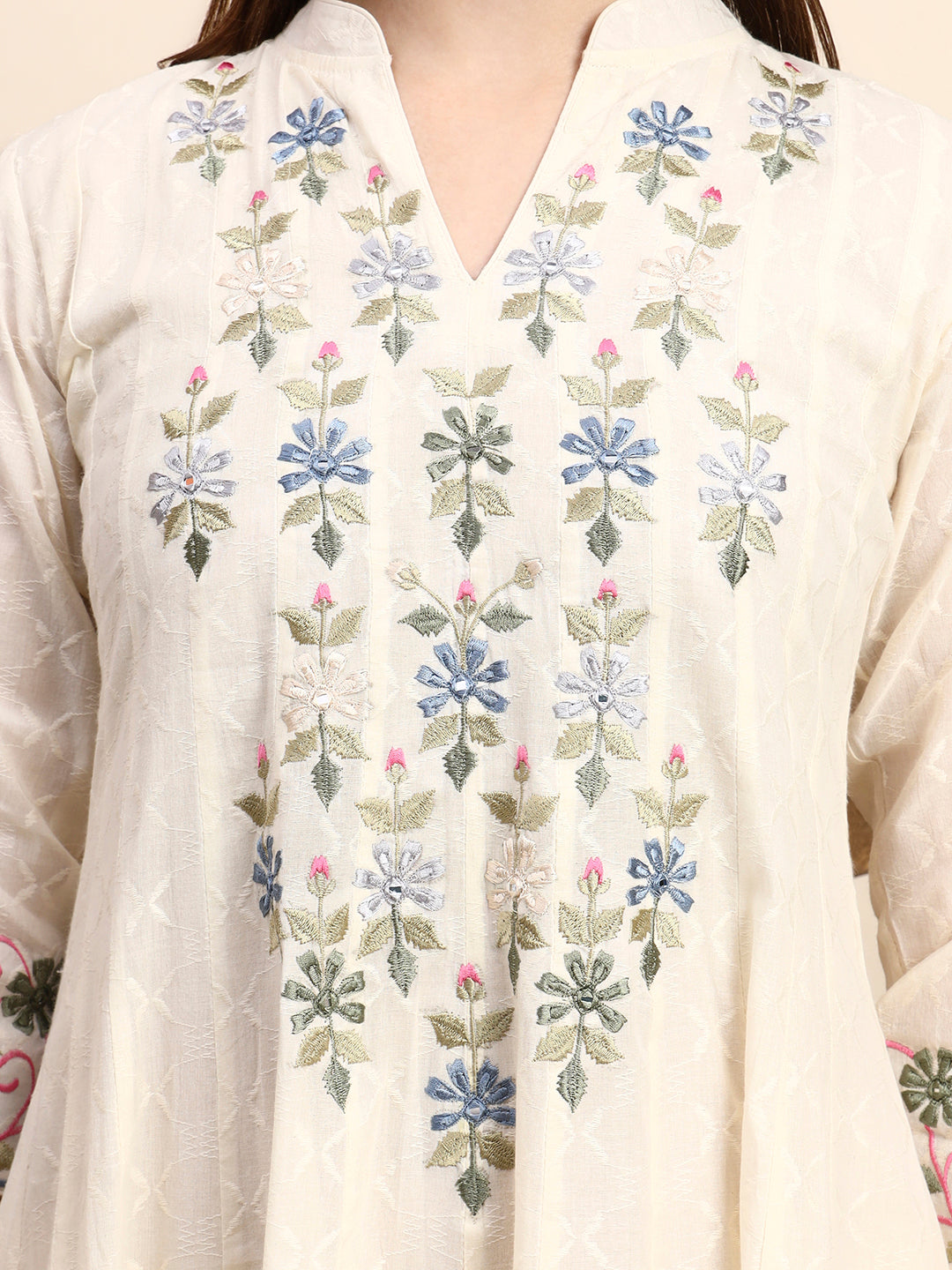 Handwork Parsi Embroidered Cotton Anarkali with Dupatta