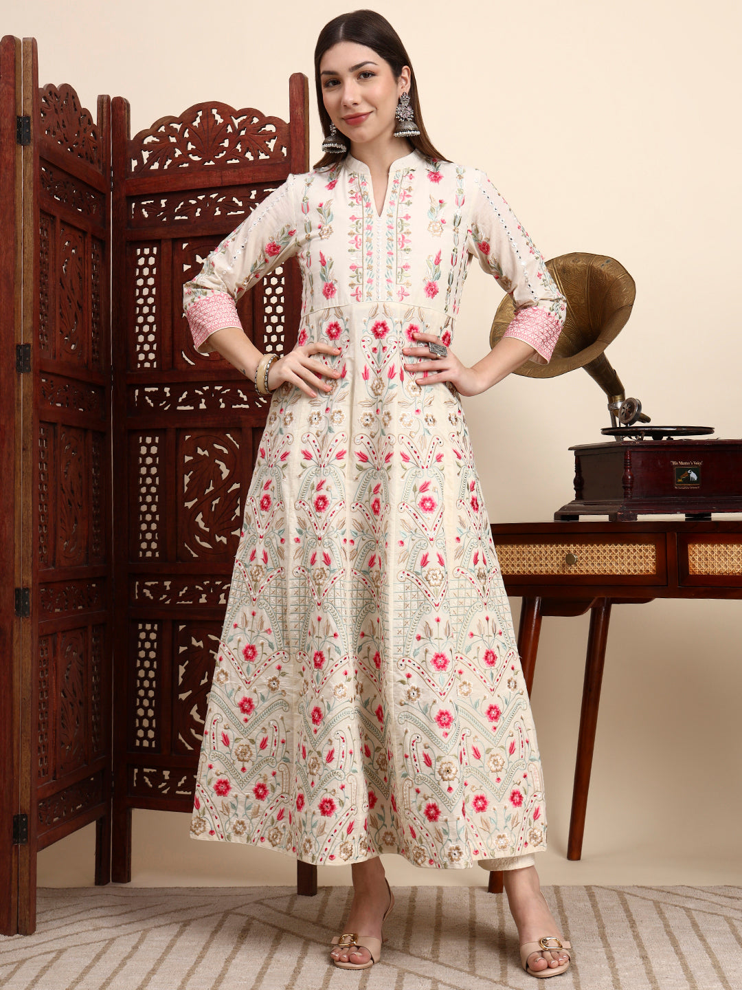 Safina Parsi Embroidered Cotton Anarkali with Dupatta