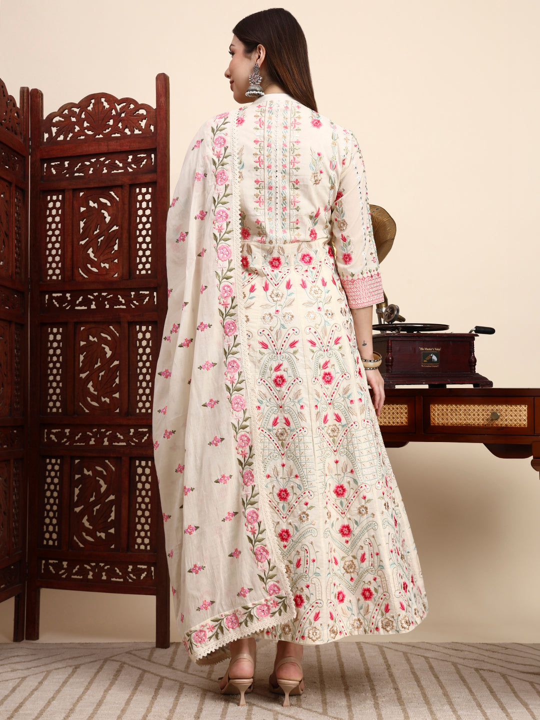 Safina Parsi Embroidered Cotton Anarkali with Dupatta