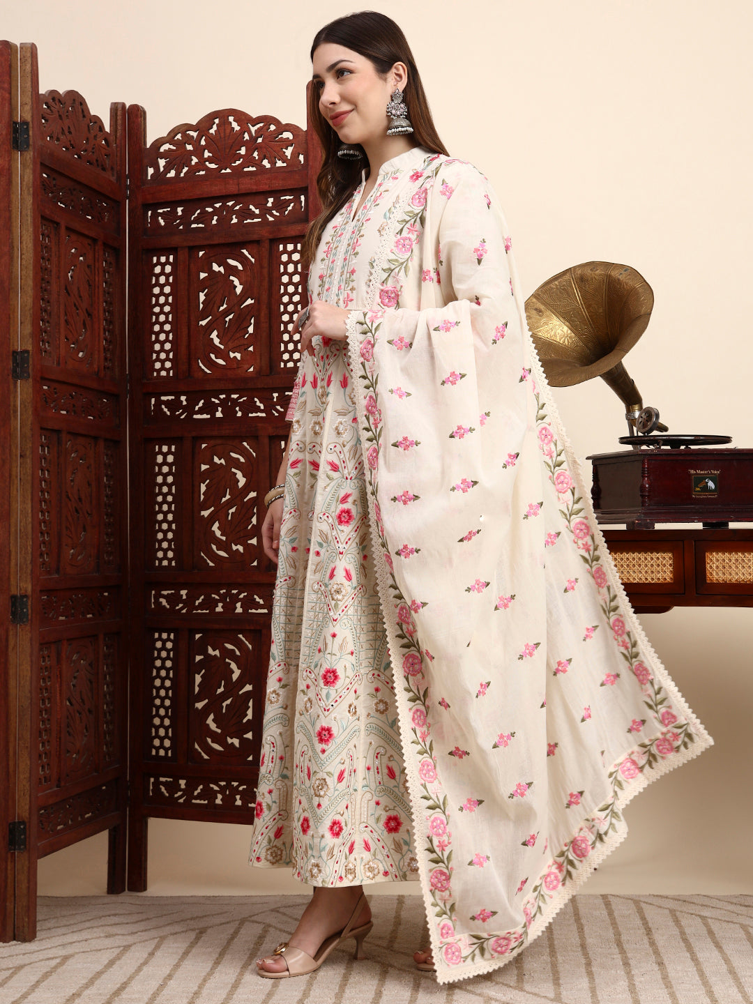 Safina Parsi Embroidered Cotton Anarkali with Dupatta
