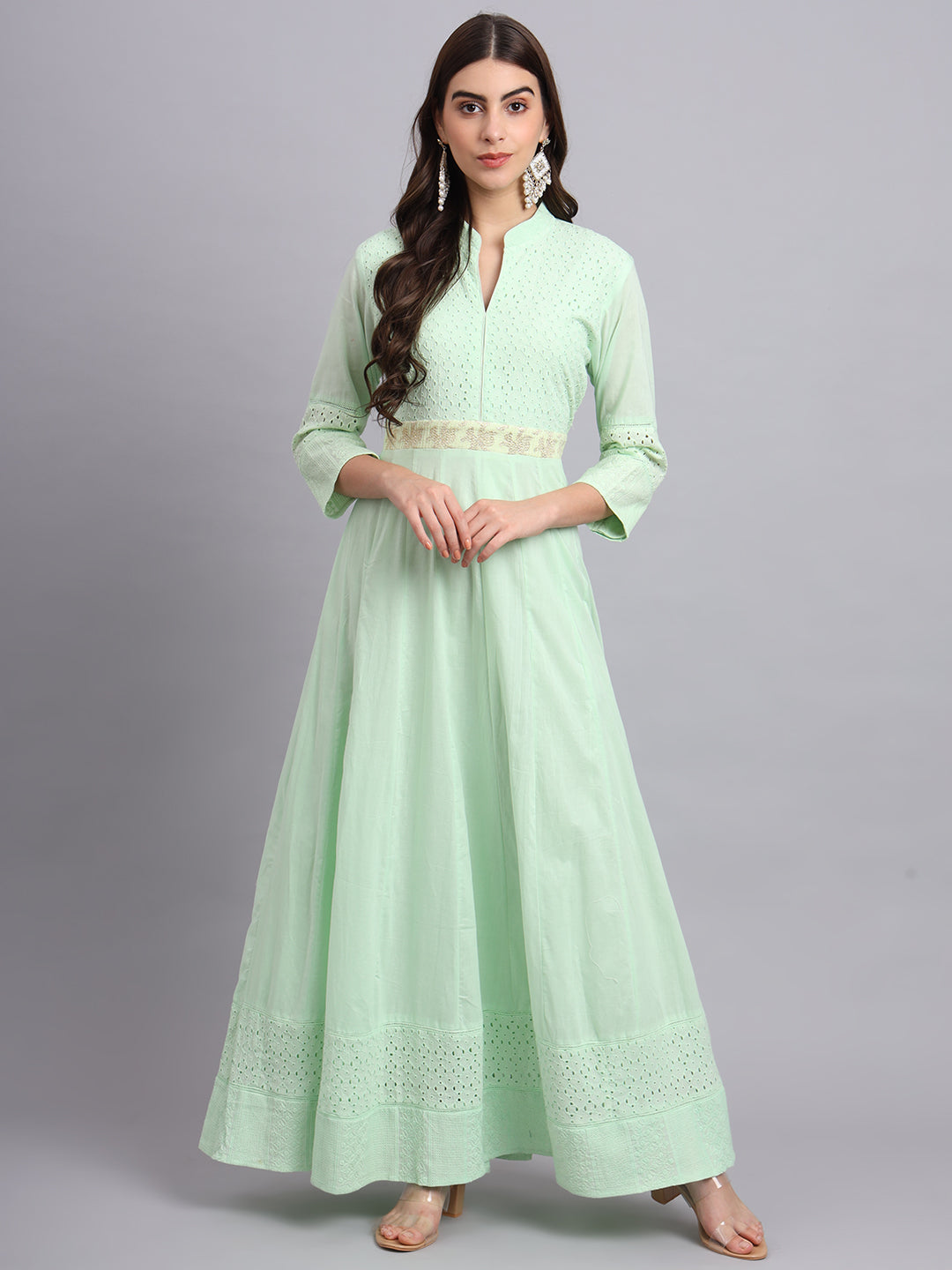 Graceful Glow Chikan Green Anarkali Suit for Women – Stylish Ethnic Wear