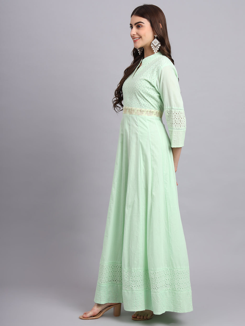 Graceful Glow Chikan Green Anarkali Suit for Women – Stylish Ethnic Wear