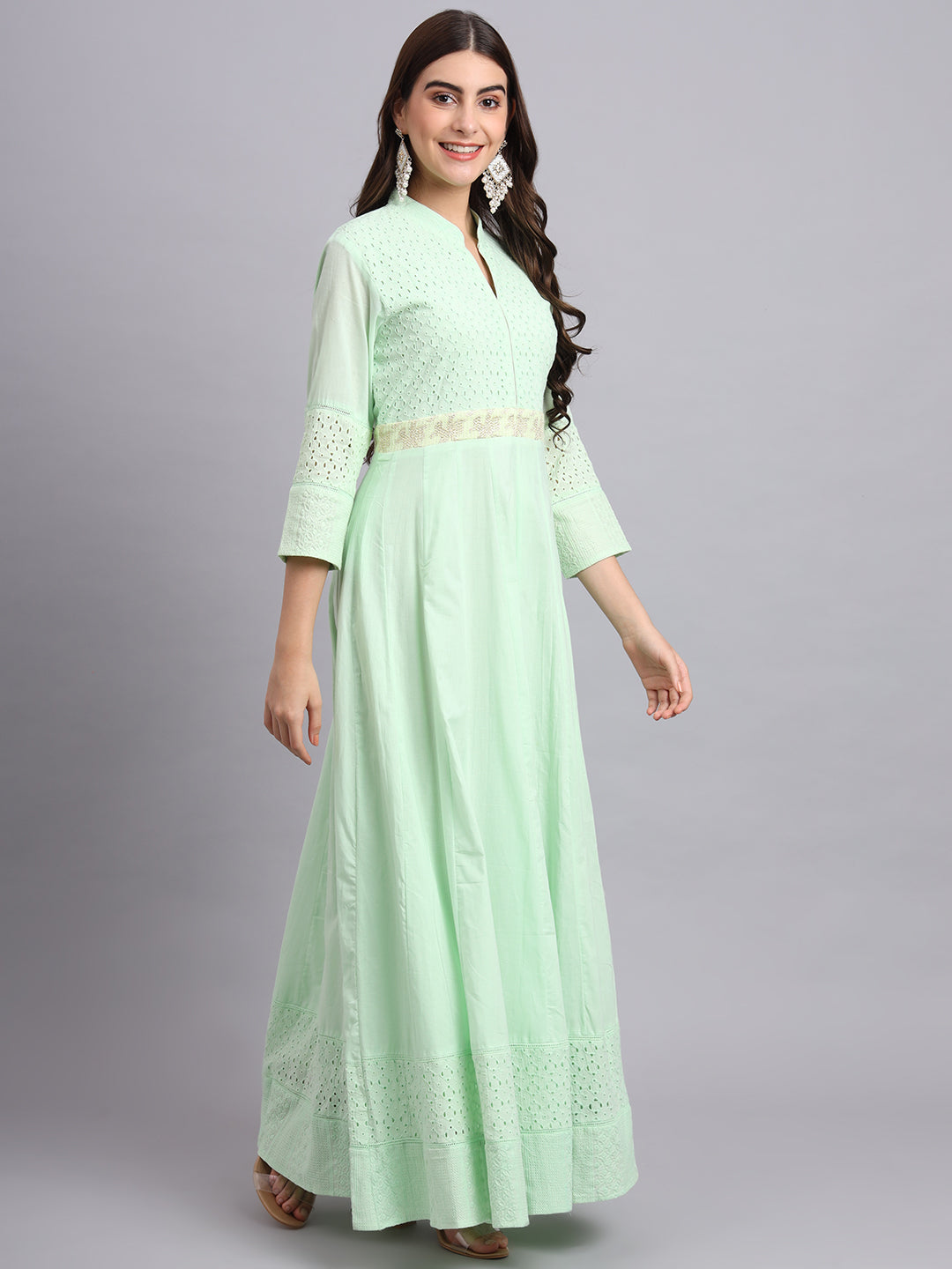 Graceful Glow Chikan Green Anarkali Suit for Women – Stylish Ethnic Wear
