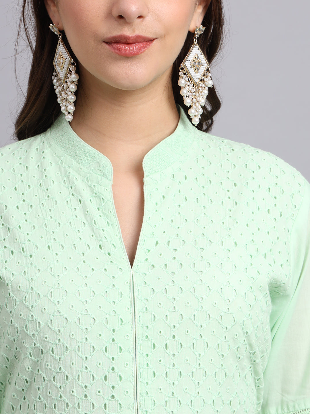 Graceful Glow Chikan Green Anarkali Suit for Women – Stylish Ethnic Wear