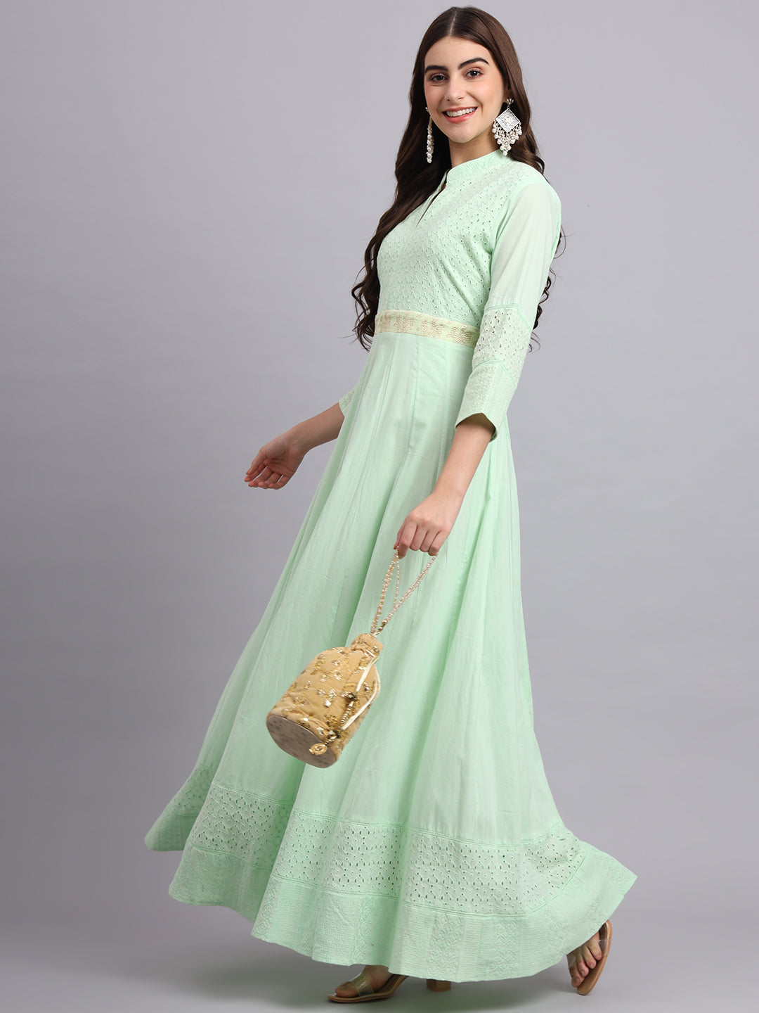 Graceful Glow Chikan Green Anarkali Suit for Women – Stylish Ethnic Wear