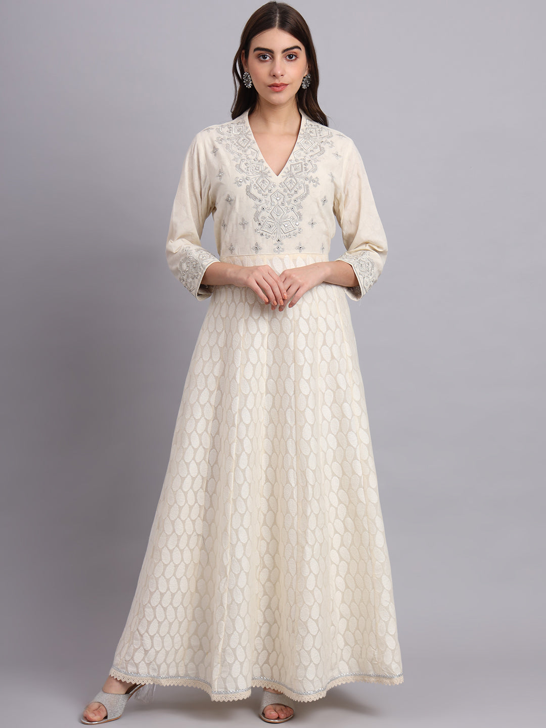 Moonlight Glow Silver Anarkali Suit for Women – Stylish Wedding & Festive Ethnic Wear