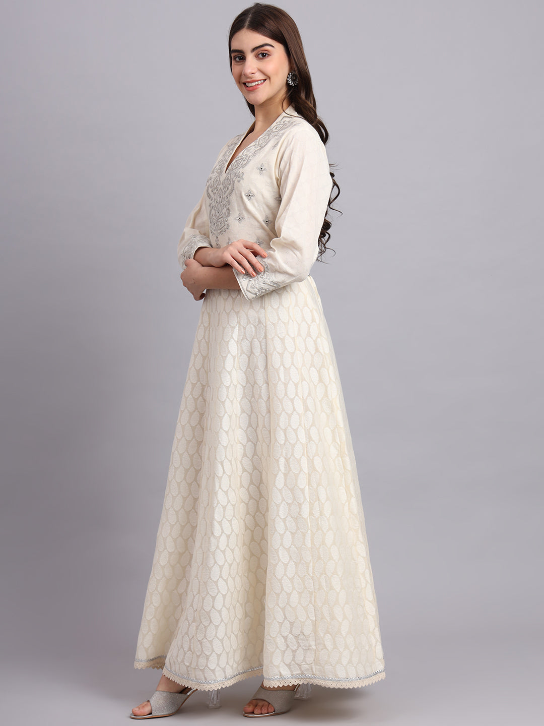 Moonlight Glow Silver Anarkali Suit for Women – Stylish Wedding & Festive Ethnic Wear