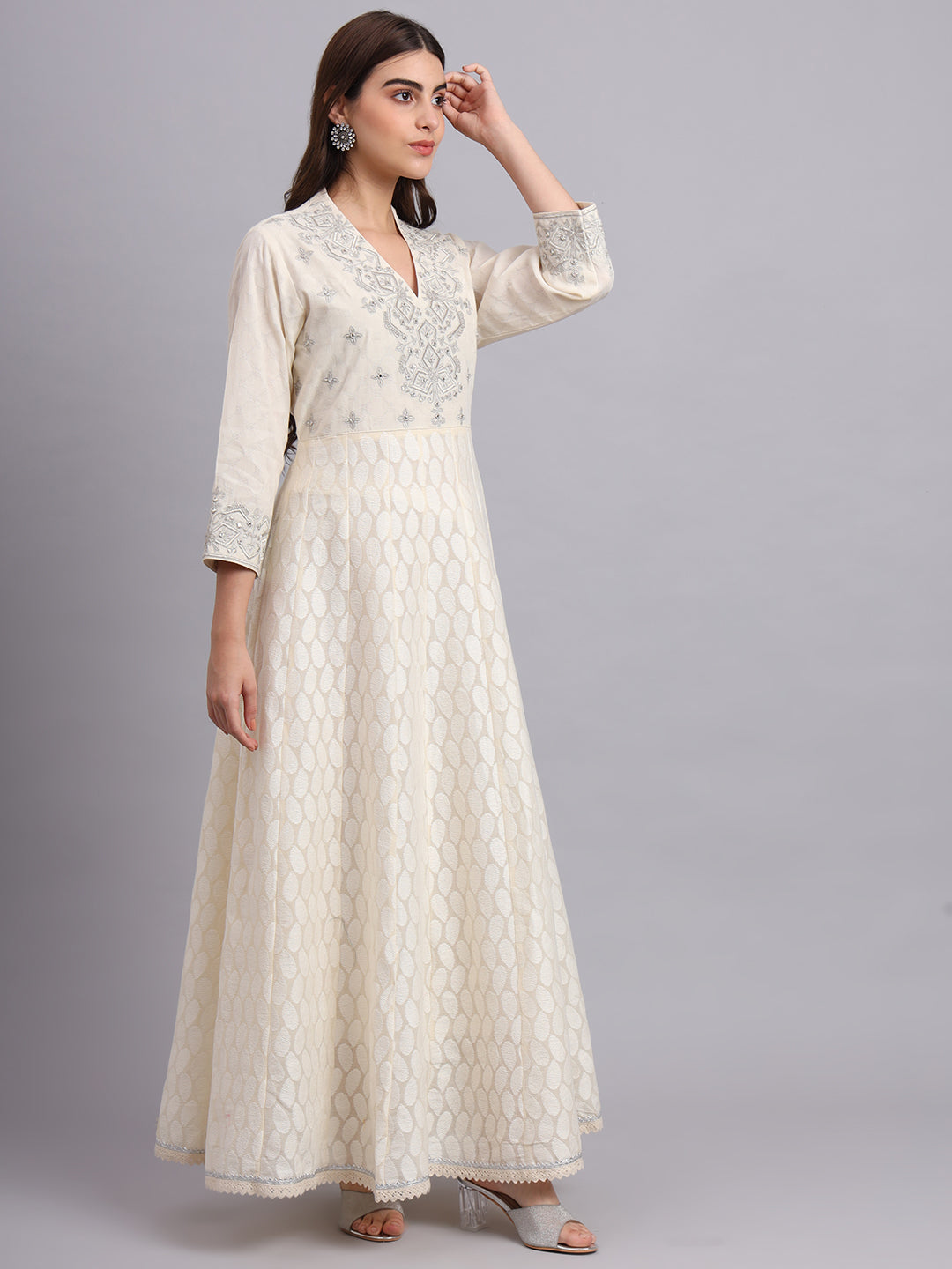 Moonlight Glow Silver Anarkali Suit for Women – Stylish Wedding & Festive Ethnic Wear