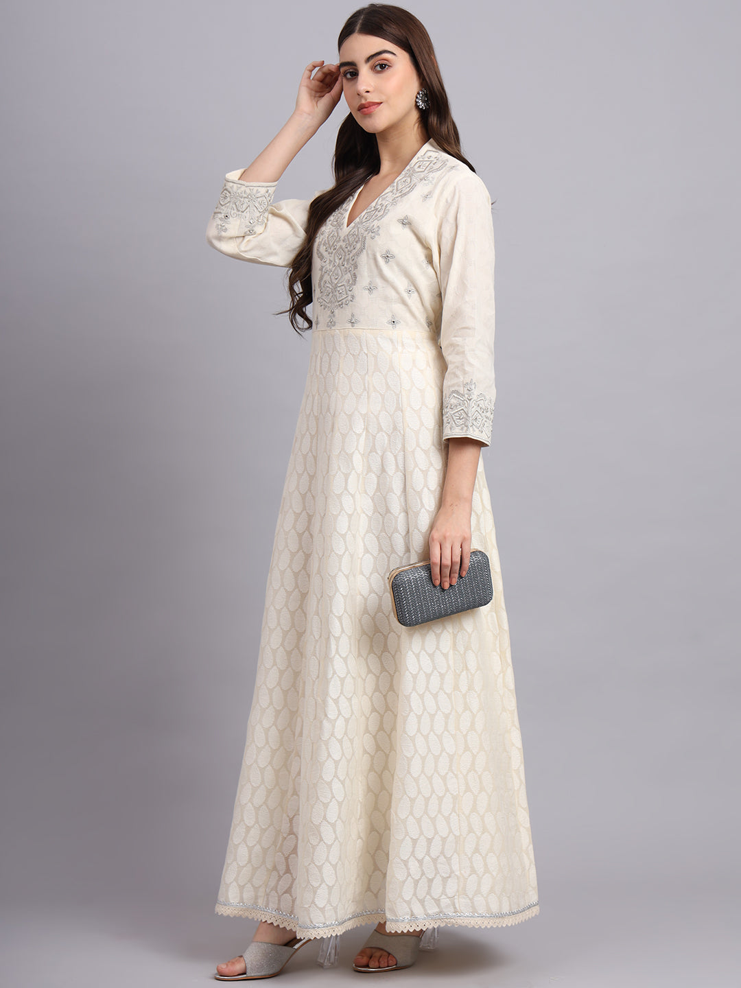 Moonlight Glow Silver Anarkali Suit for Women – Stylish Wedding & Festive Ethnic Wear