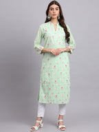Mint Green Floral Cotton Kurti for Women – Casual & Office Wear (Only Kurta)