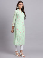 Mint Green Floral Cotton Kurti for Women – Casual & Office Wear (Only Kurta)