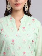 Mint Green Floral Cotton Kurti for Women – Casual & Office Wear (Only Kurta)