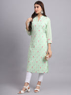Mint Green Floral Cotton Kurti for Women – Casual & Office Wear (Only Kurta)