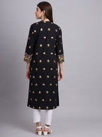 Black Floral Embroidered Kurta for Women – Elegant Ethnic Party Wear (Only Kurta))