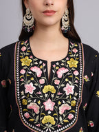 Black Floral Embroidered Kurta for Women – Elegant Ethnic Party Wear (Only Kurta))