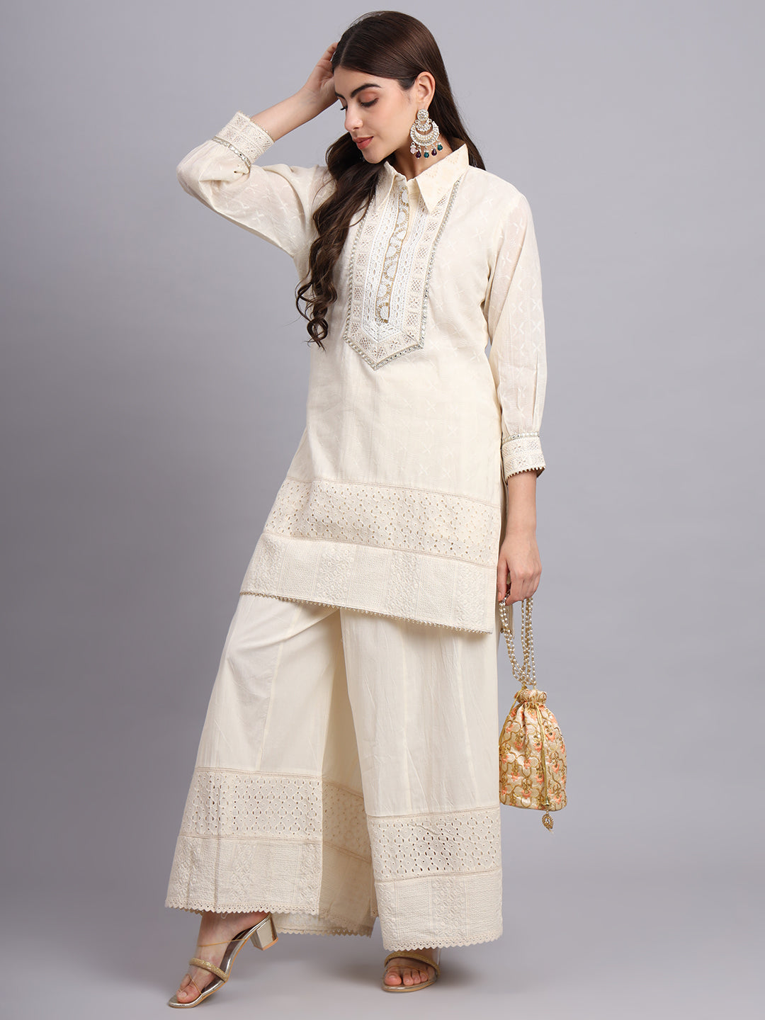Women’s Zari Short Kurta Sharara Outfit – Modern Festive Collection