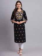 Black Floral Embroidered Kurta for Women – Elegant Ethnic Party Wear (Only Kurta))