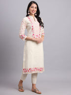 Cream Cotton Embroidered Kurta for Women – Office & Casual Wear (Only Kurta)