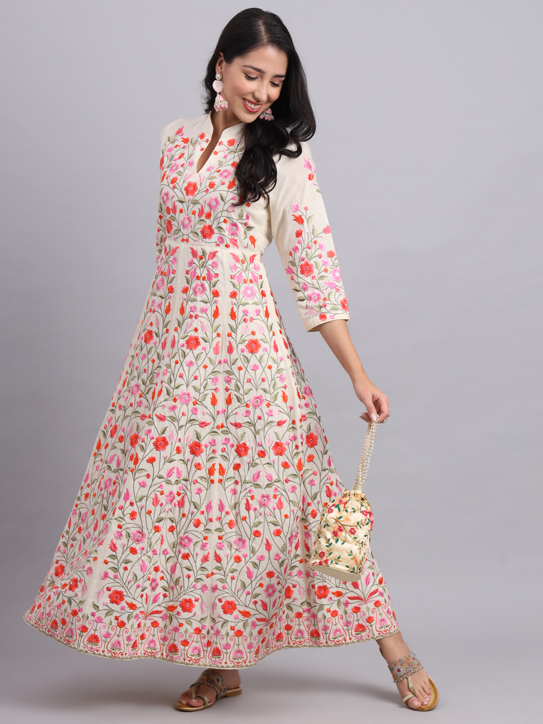 Rose Anarkali with lining